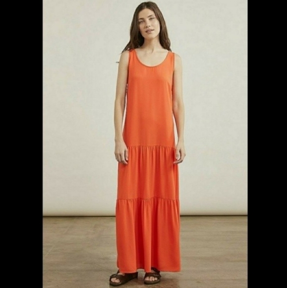 Elizabeth and Jane's Orange 3 Tiered Sleeveless Maxi Dress Women's Size Medium M - Picture 3 of 13